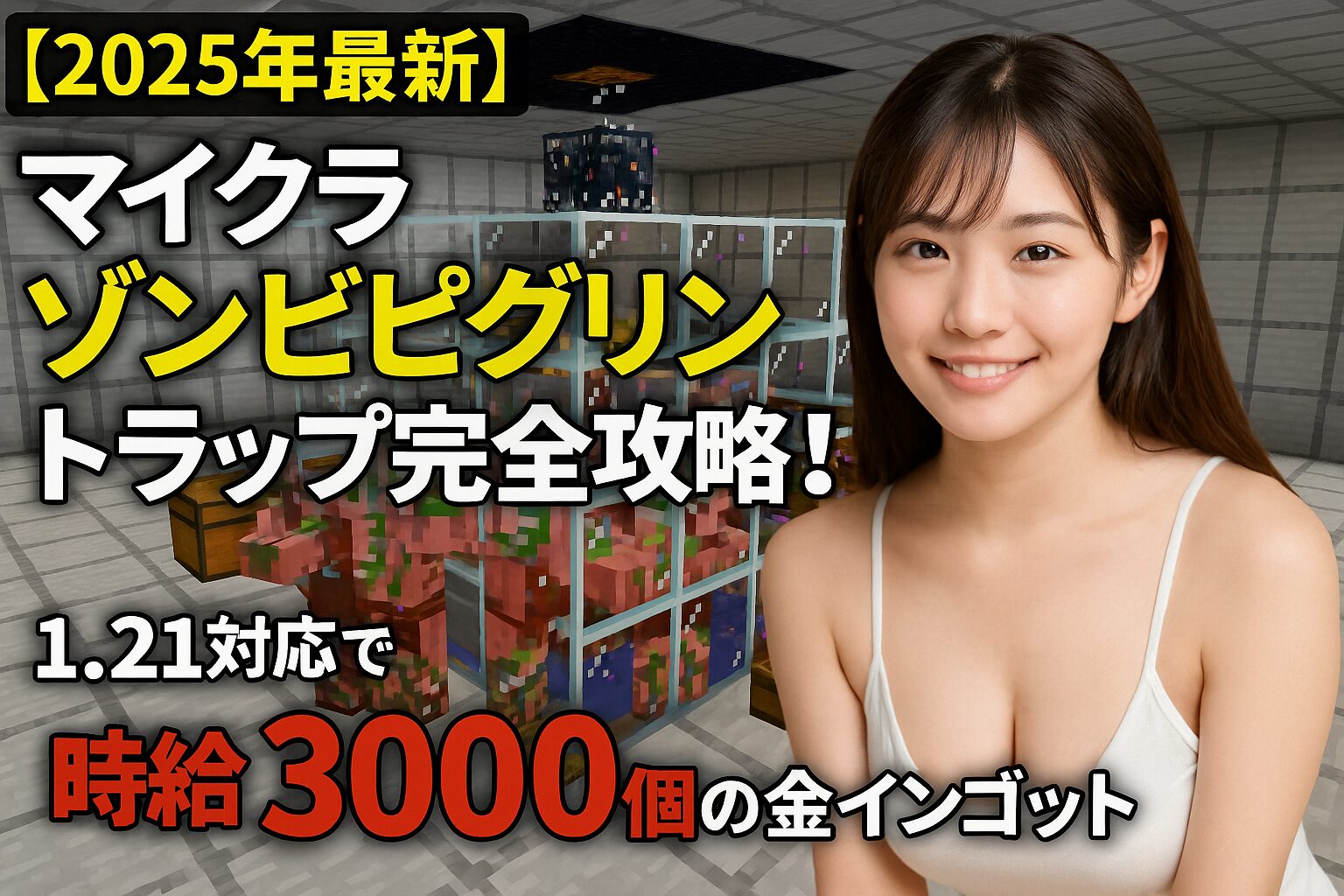 【2025年最新】マイクラ ゾンビピグリン トラップ完全攻略！1.21対応で時給3000個の金インゴット