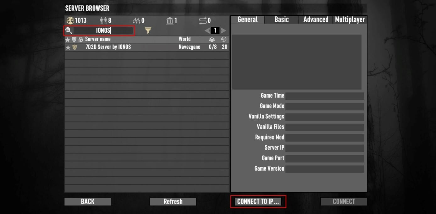 7DTD サーバーブラウザ画面