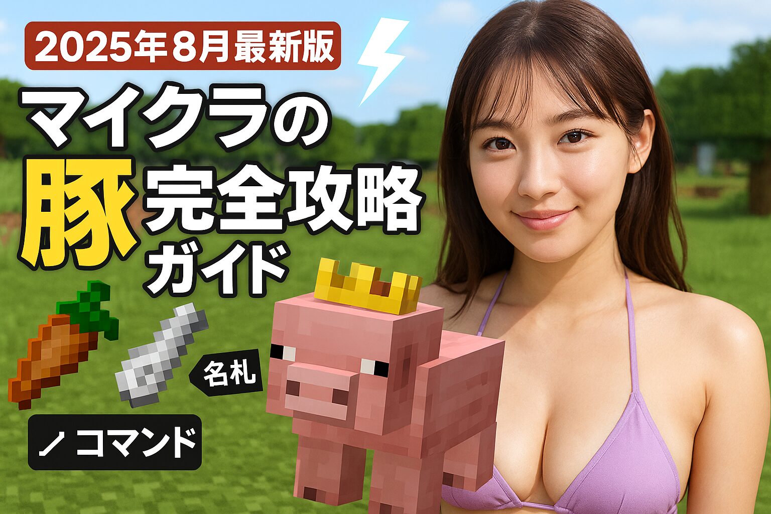 【2025年8月最新版】マイクラの豚完全攻略ガイド - 餌・繁殖・王冠・名札・雷・コマンドまで