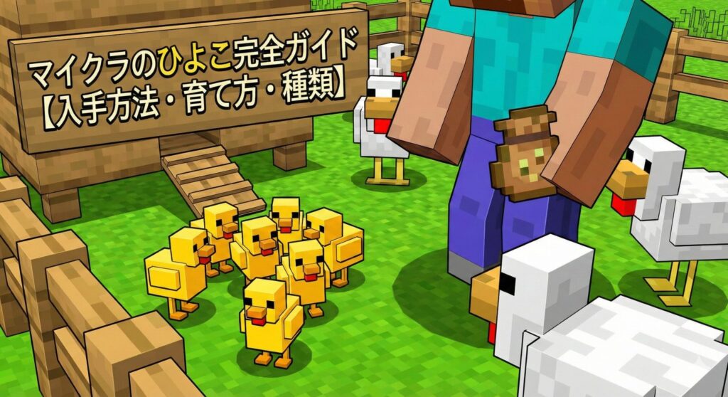マイクラ,マインクラフト,ひよこ,子どもニワトリ,子どもチキン,モブガイド,入手方法,育て方,種類,初心者向け攻略